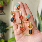 Raw Stone & Gold Hammered Rectangular Drop Earrings