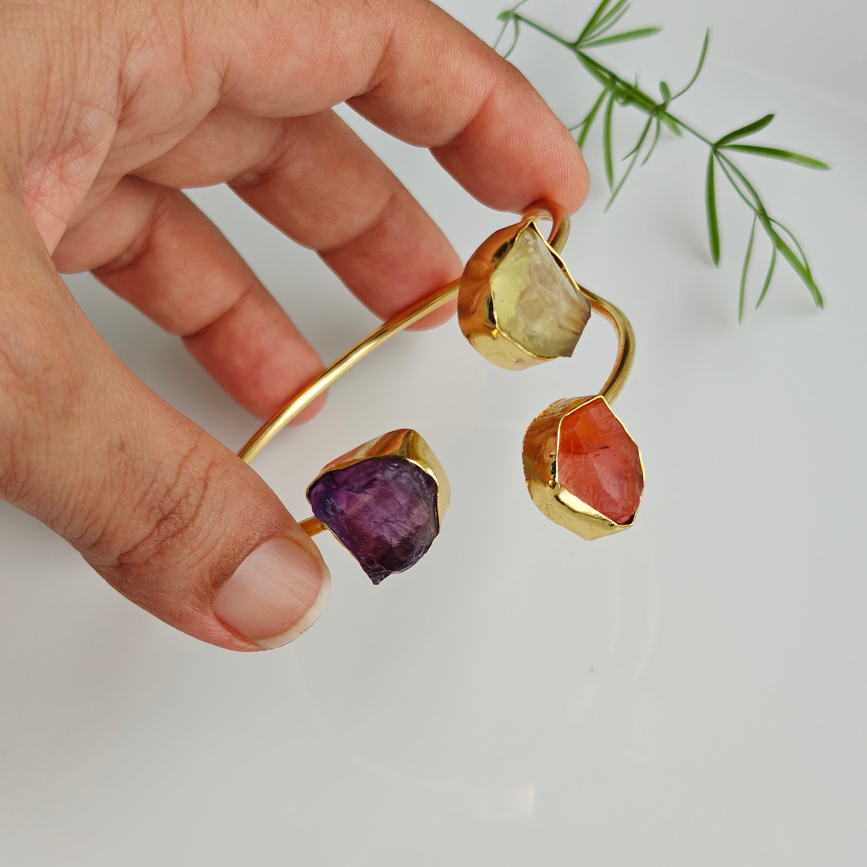 Raw Gemstone Trinity Cuff Bracelet