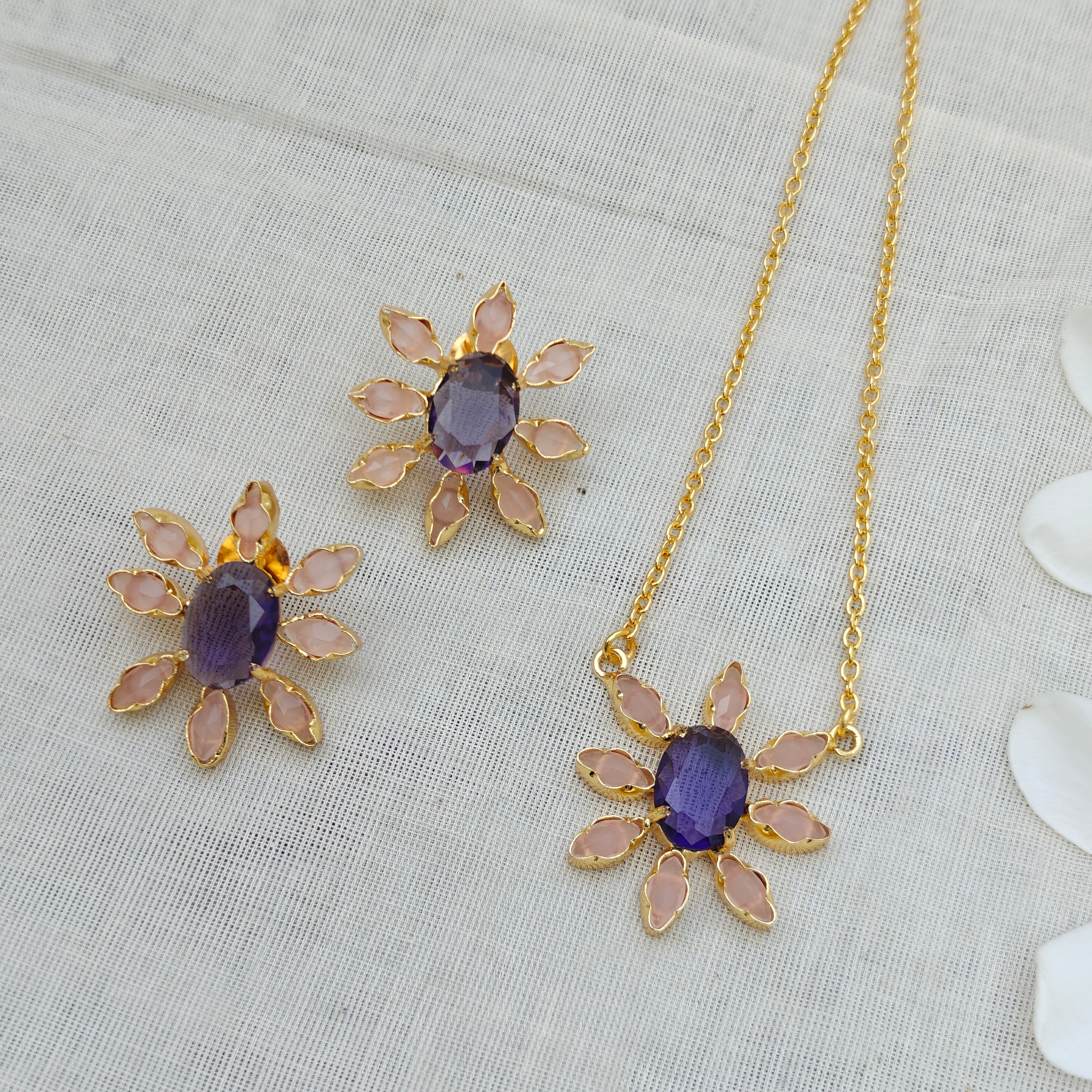 Floral Bloom Crystal Pendant set