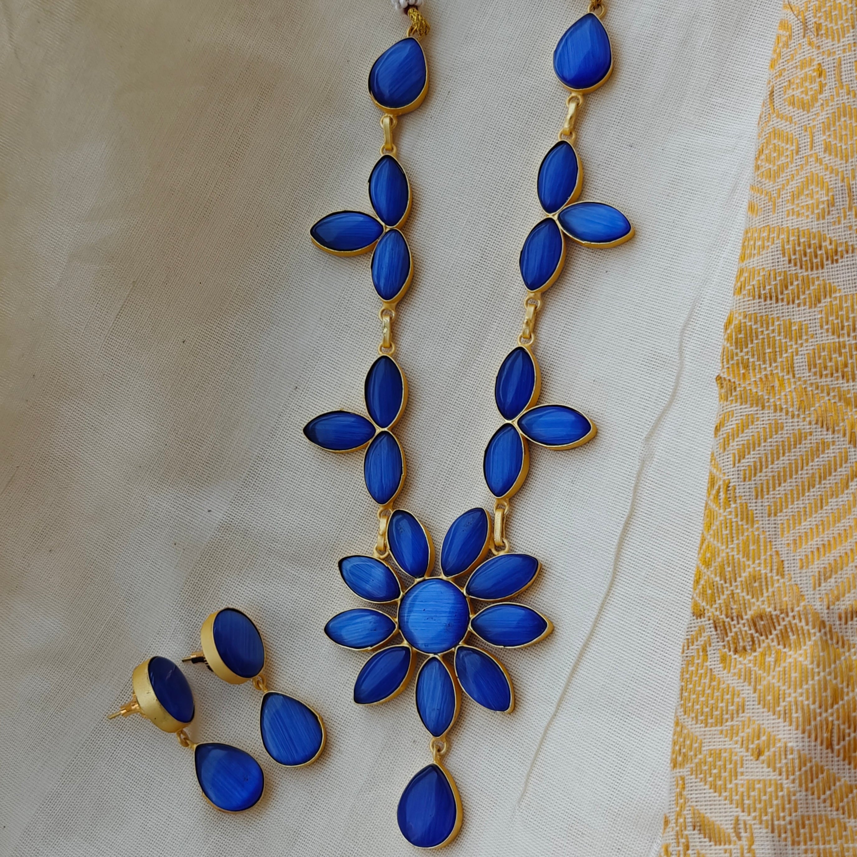 Floral Elegance Indo-western necklace set - blue