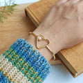 Slim heart and pearl open bangle