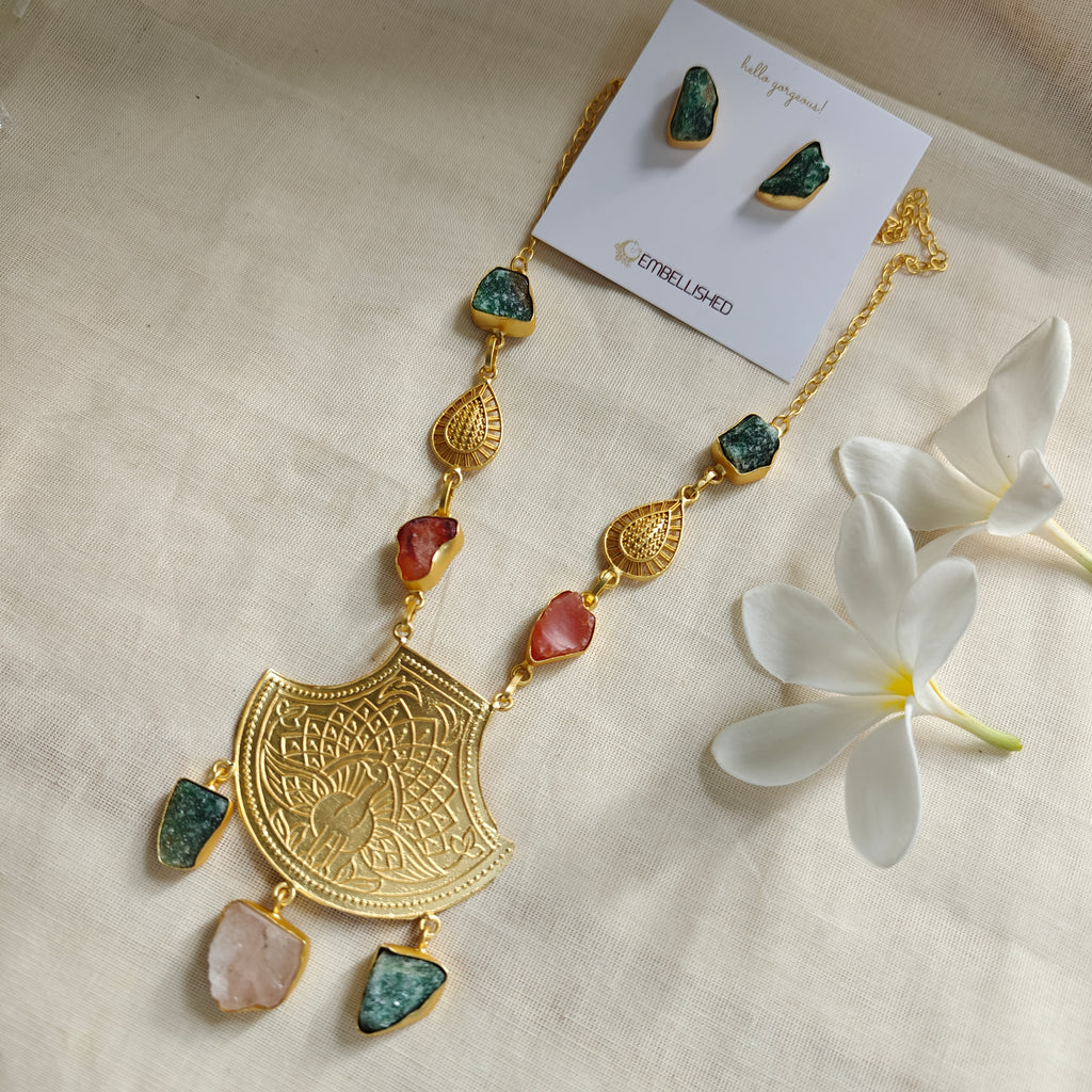 Wildflower Peacock Pendant necklace set