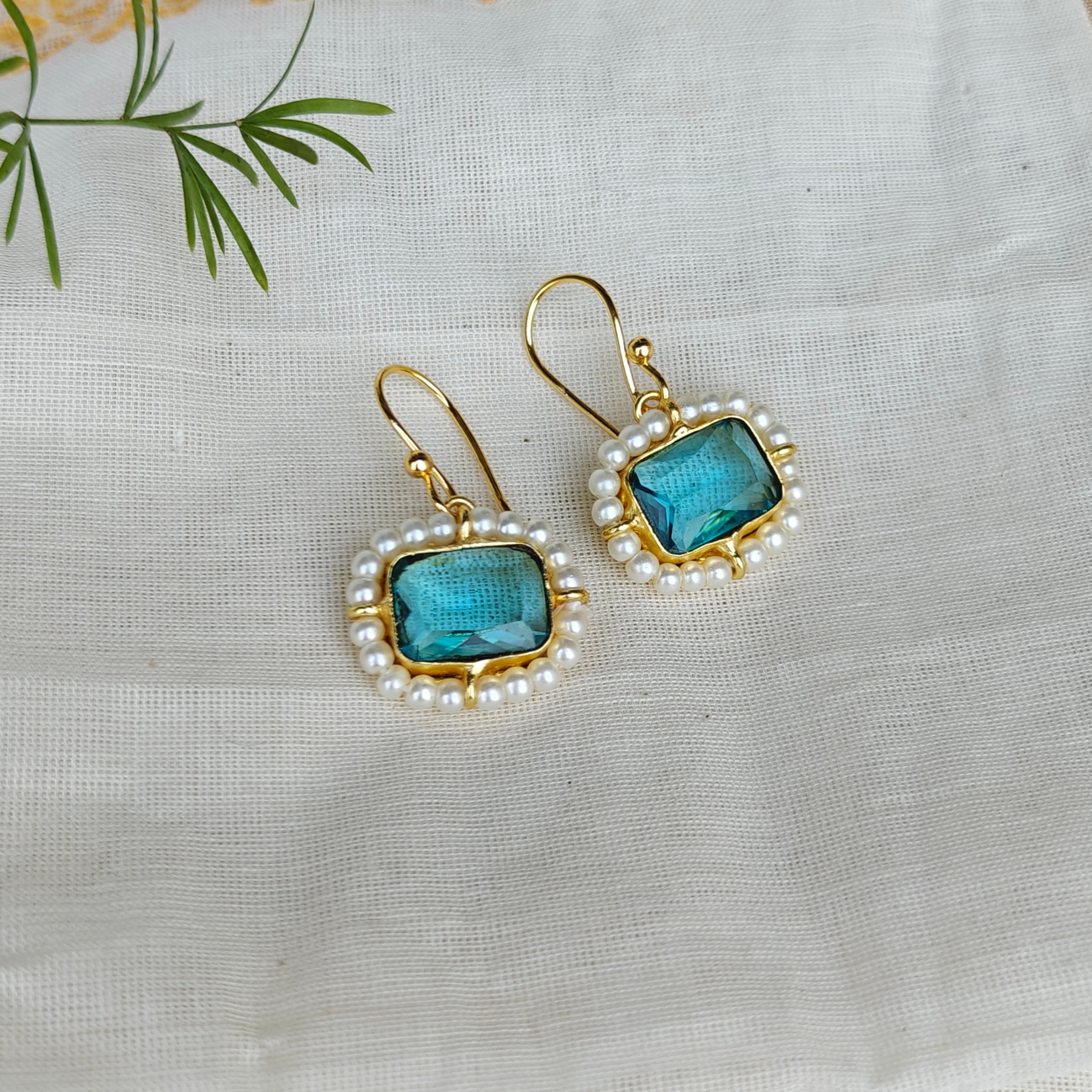 🔷 Azure Pearl Halo Danglers