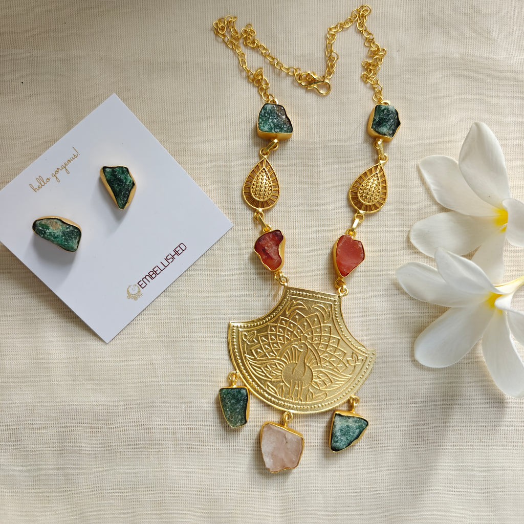 Wildflower Peacock Pendant necklace set