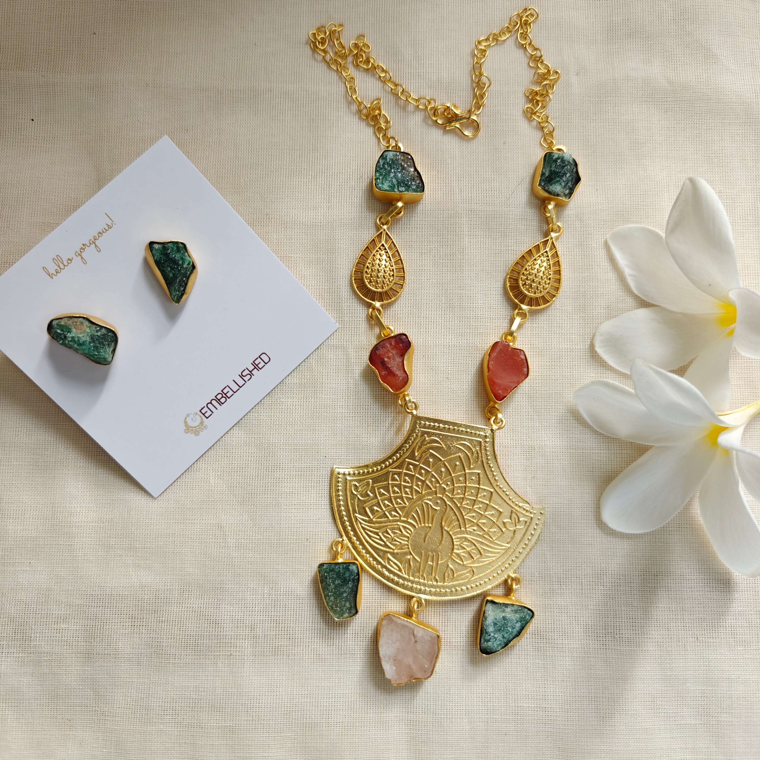 Wildflower Peacock Pendant necklace set
