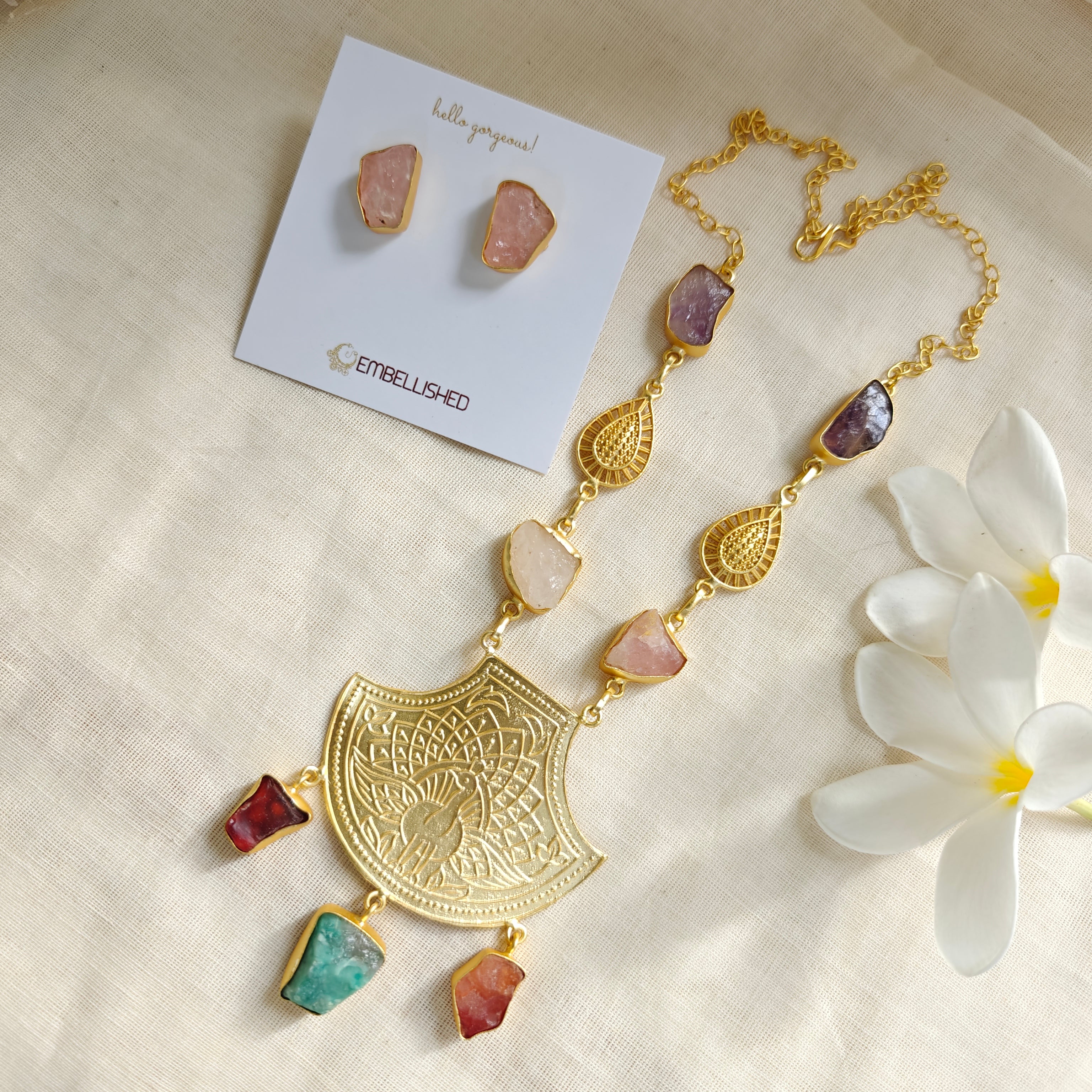 Wildflower Peacock Pendant necklace set