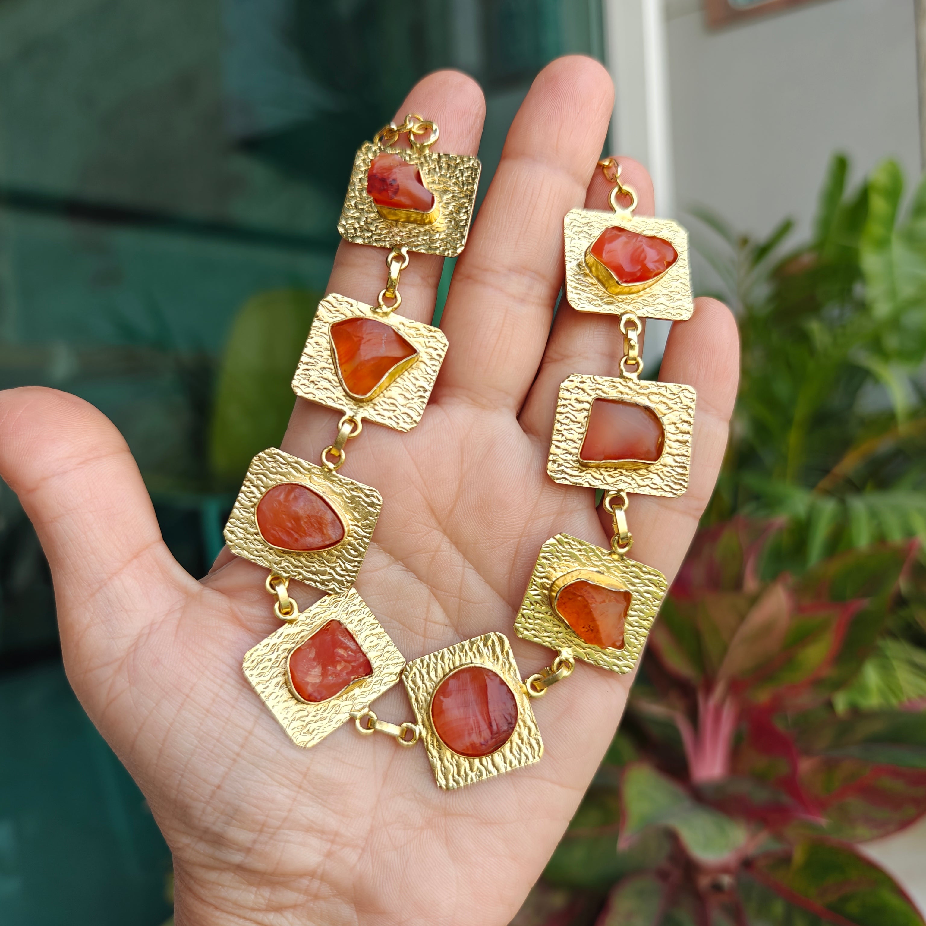 Bohemian Textured Raw Carnelian necklace set