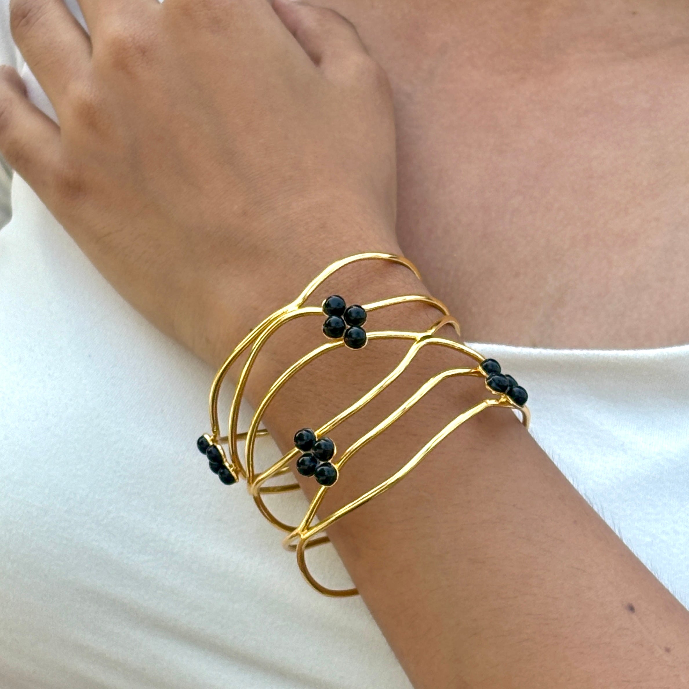 Black Cluster Gold Cuff Bracelet