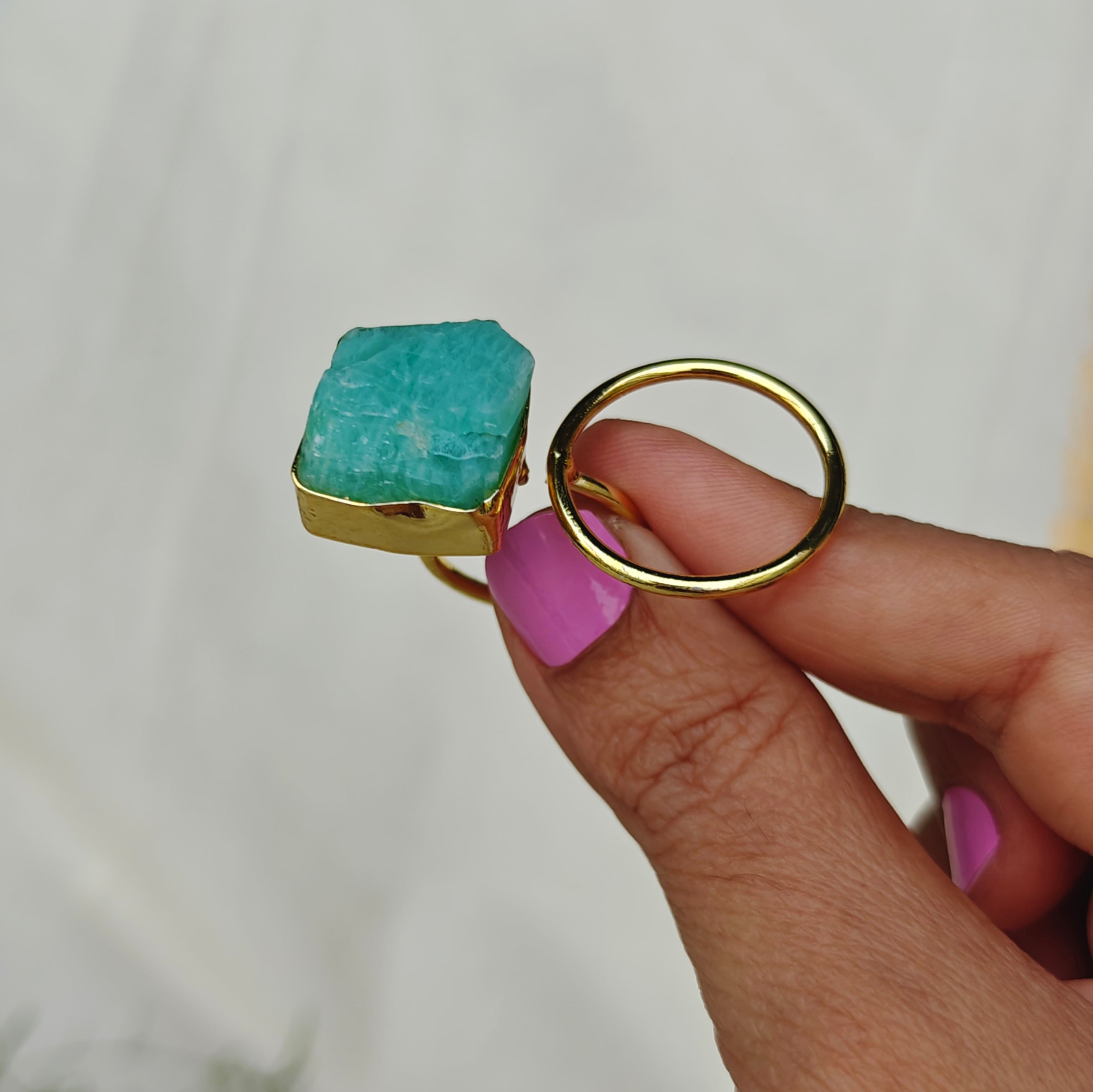 Amazonite Circle Two Finger ring