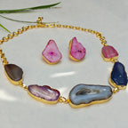 Agate Slice Necklace set - brown
