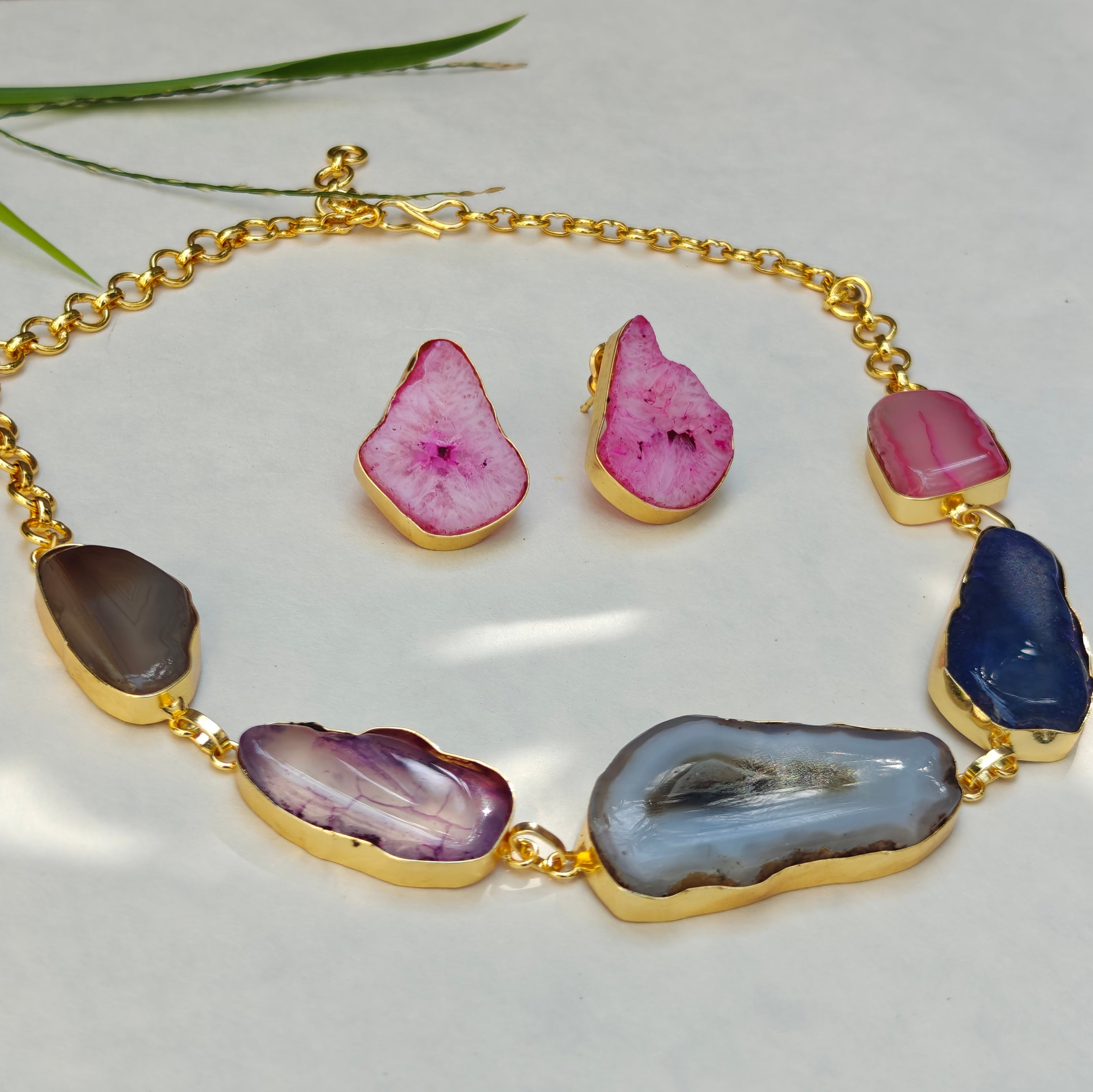 Agate Slice Necklace set - brown