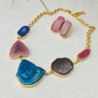 Agate Slice Necklace set - blue