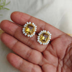 🟨 Yellow Pearl Halo studs