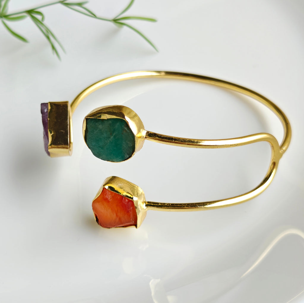 Raw Gemstone Trinity Cuff Bracelet