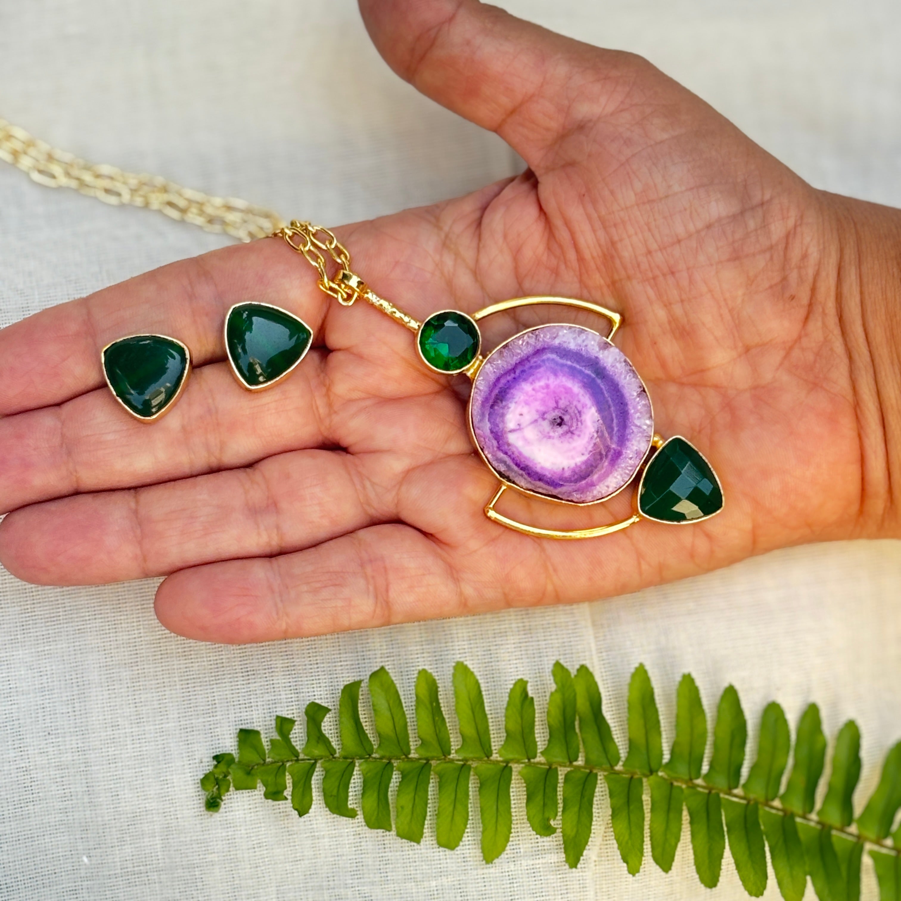 Pink Geode Statement Pendant Necklace Set