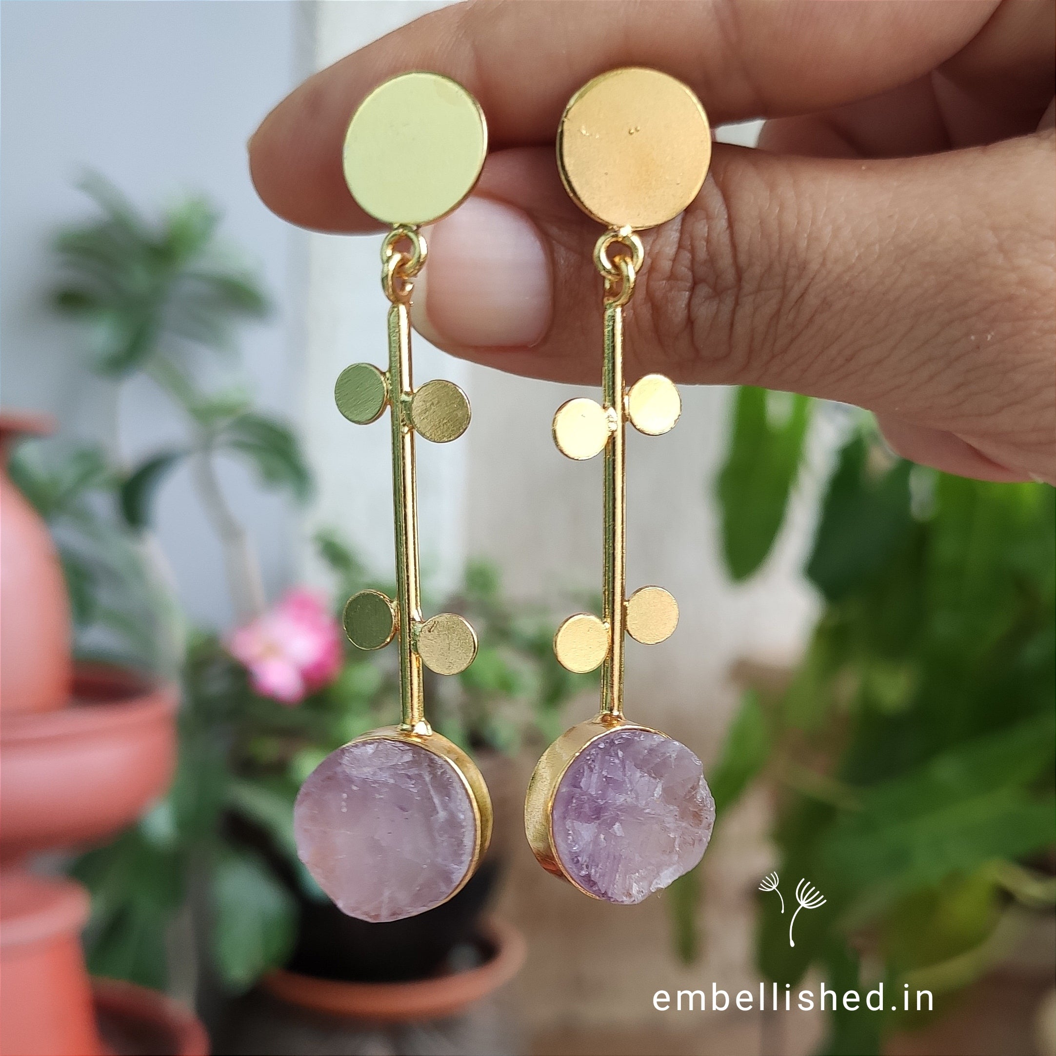 Long pendulum earrings - amethyst