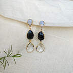Three stone drop earrings - black and white