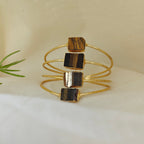 Four-Tier Raw Stone Stacked Cuff - Tiger's Eye
