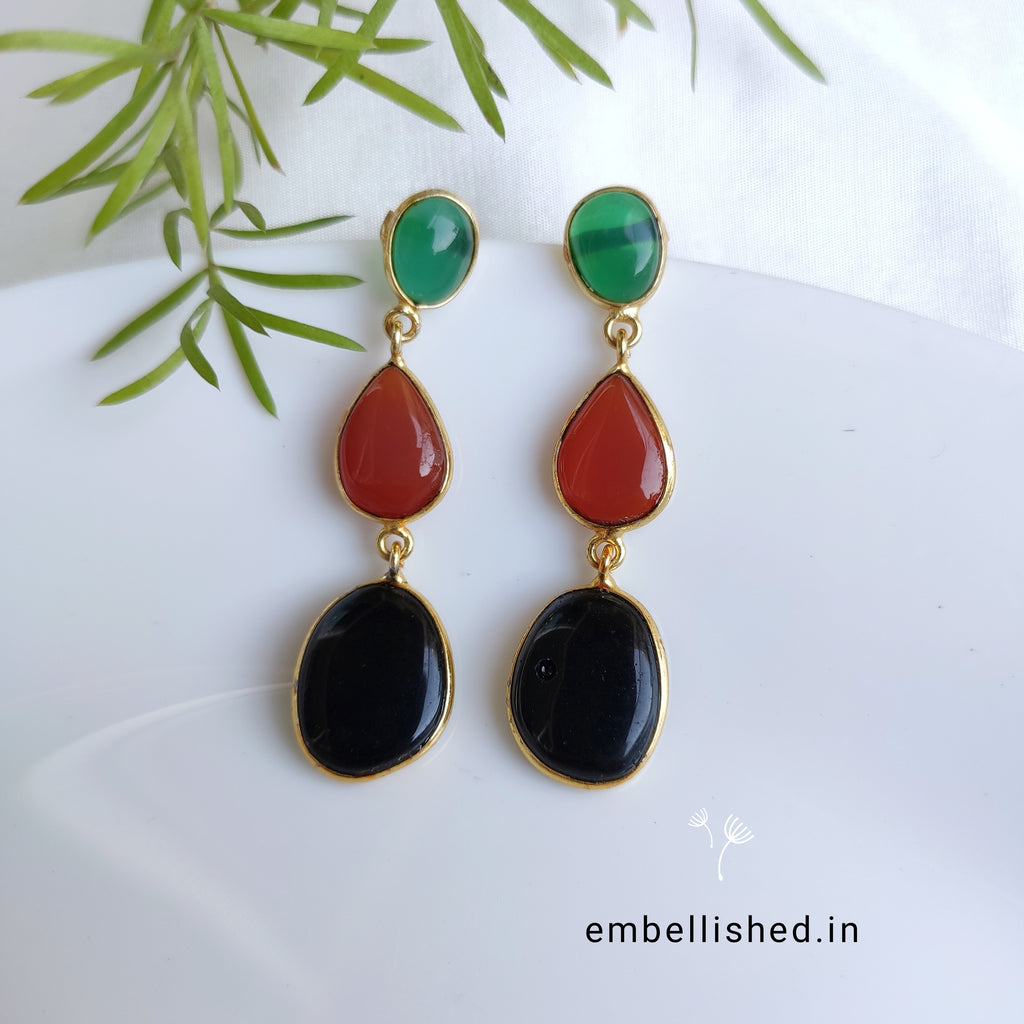 Multicolored Chalcedony long danglers