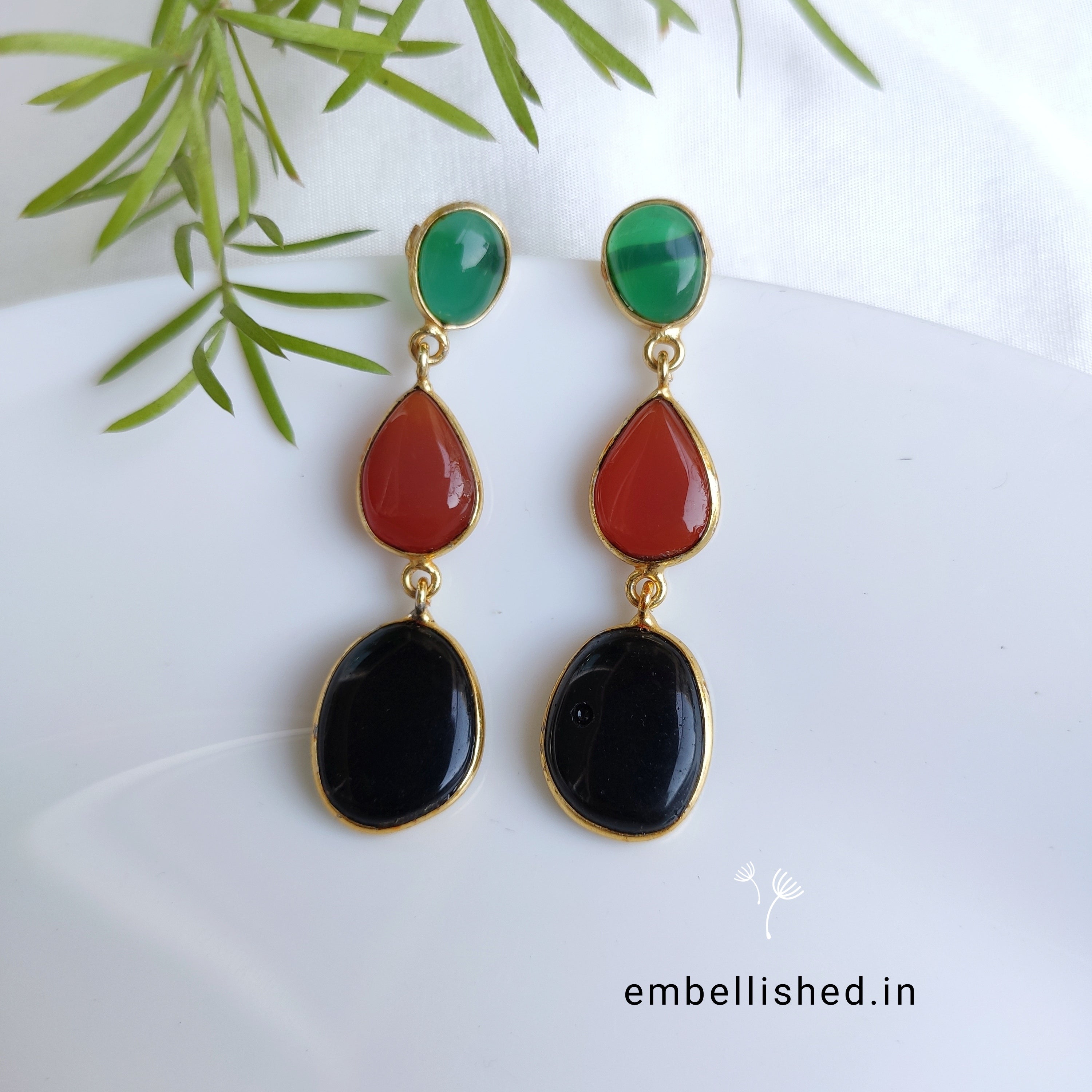 Multicolored Chalcedony long danglers