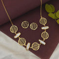 Stripe Coin and Baroque Pearl necklace set