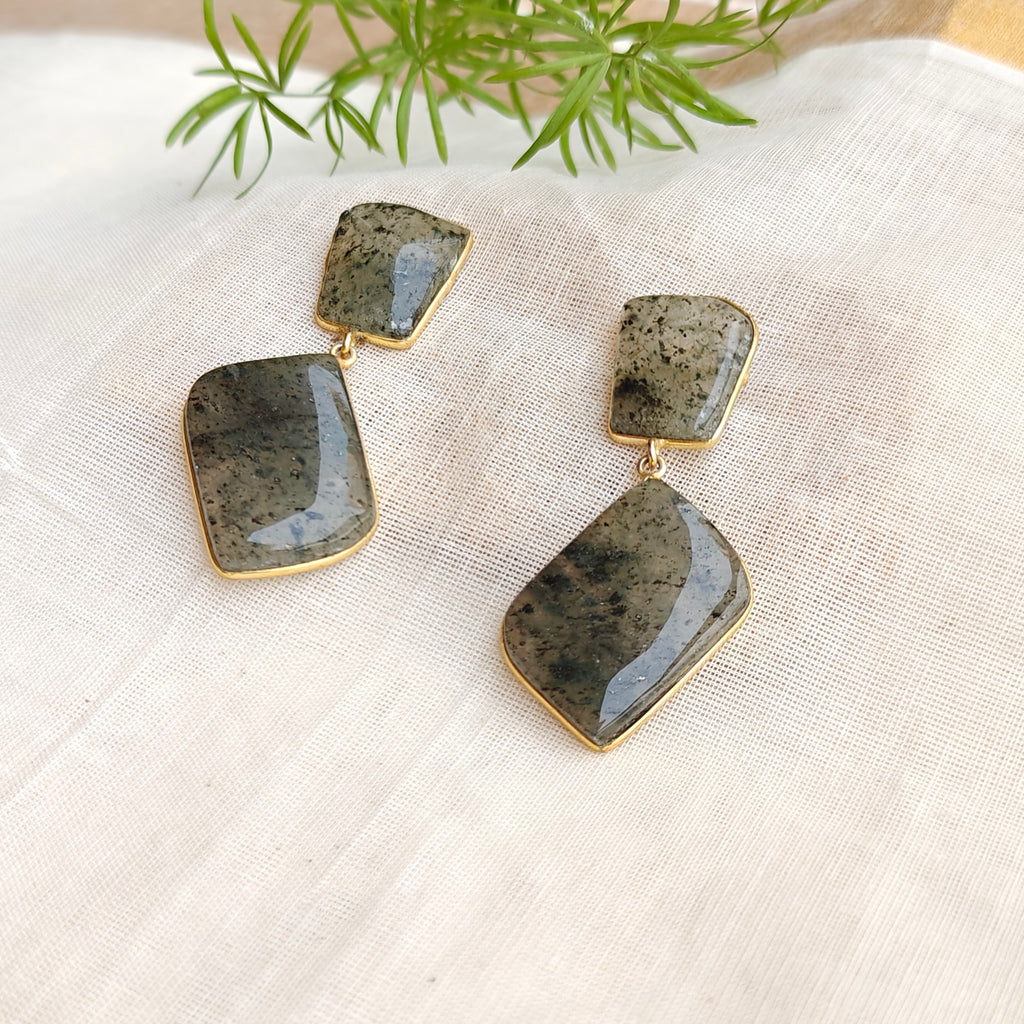 Large Gray Agate drop earrings