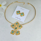 Blue Blossom Cluster Collar Necklace Set