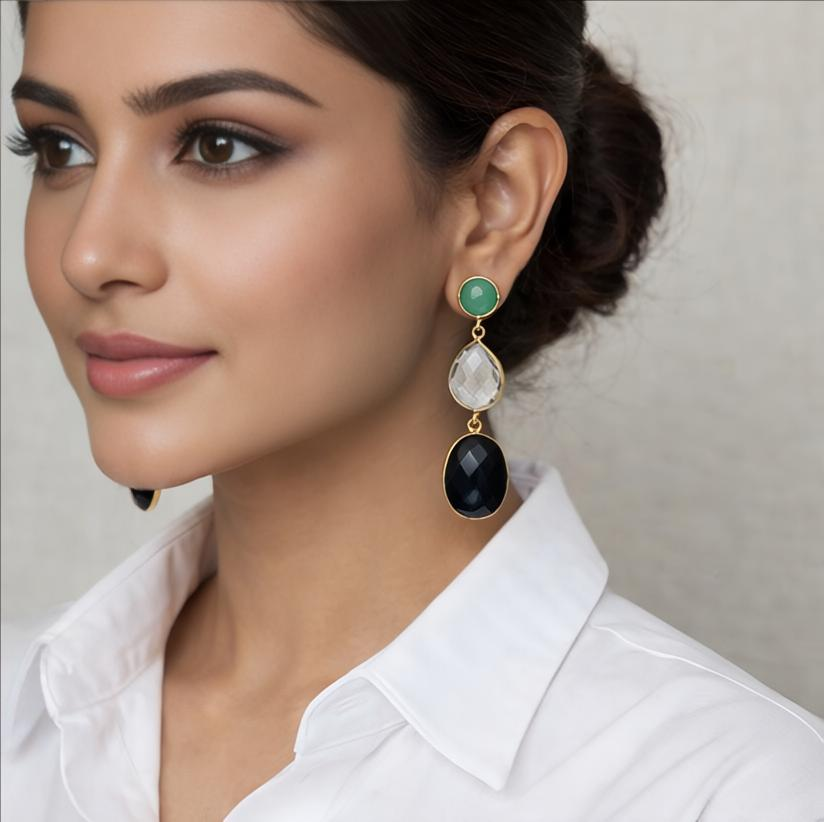 Three stone drop earrings - pastel