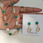 Turquoise beads and Irregular Pearls Lariat necklace set