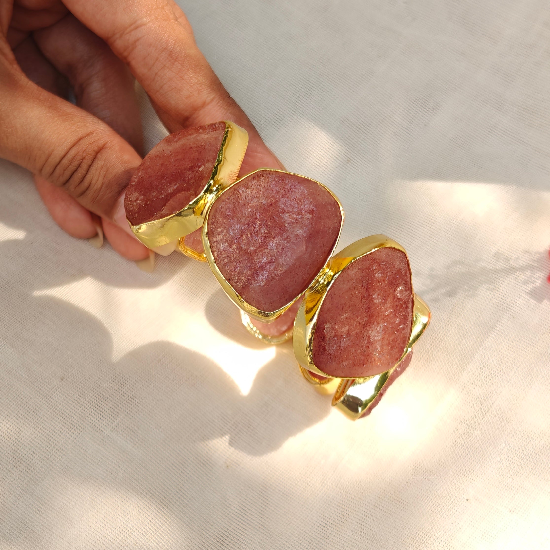 Raw Strawberry Quartz Statement Cuff