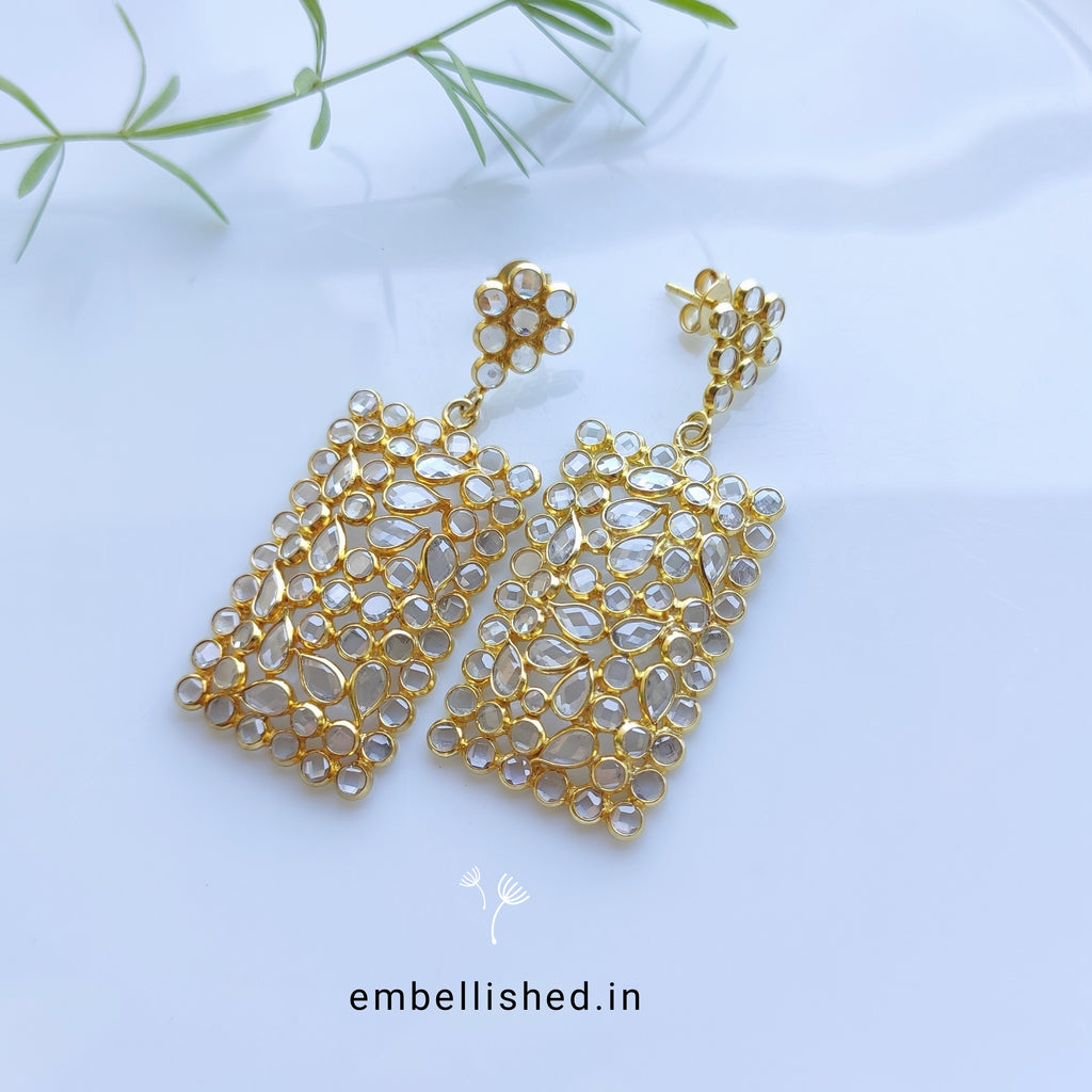 92.5 Sterling Silver Crystal Polki contemporary chandeliers - Gold