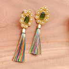 Large Bohemian studded earrings with thread tassels