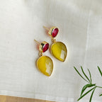 Two Stones Drop Earrings - yellow red