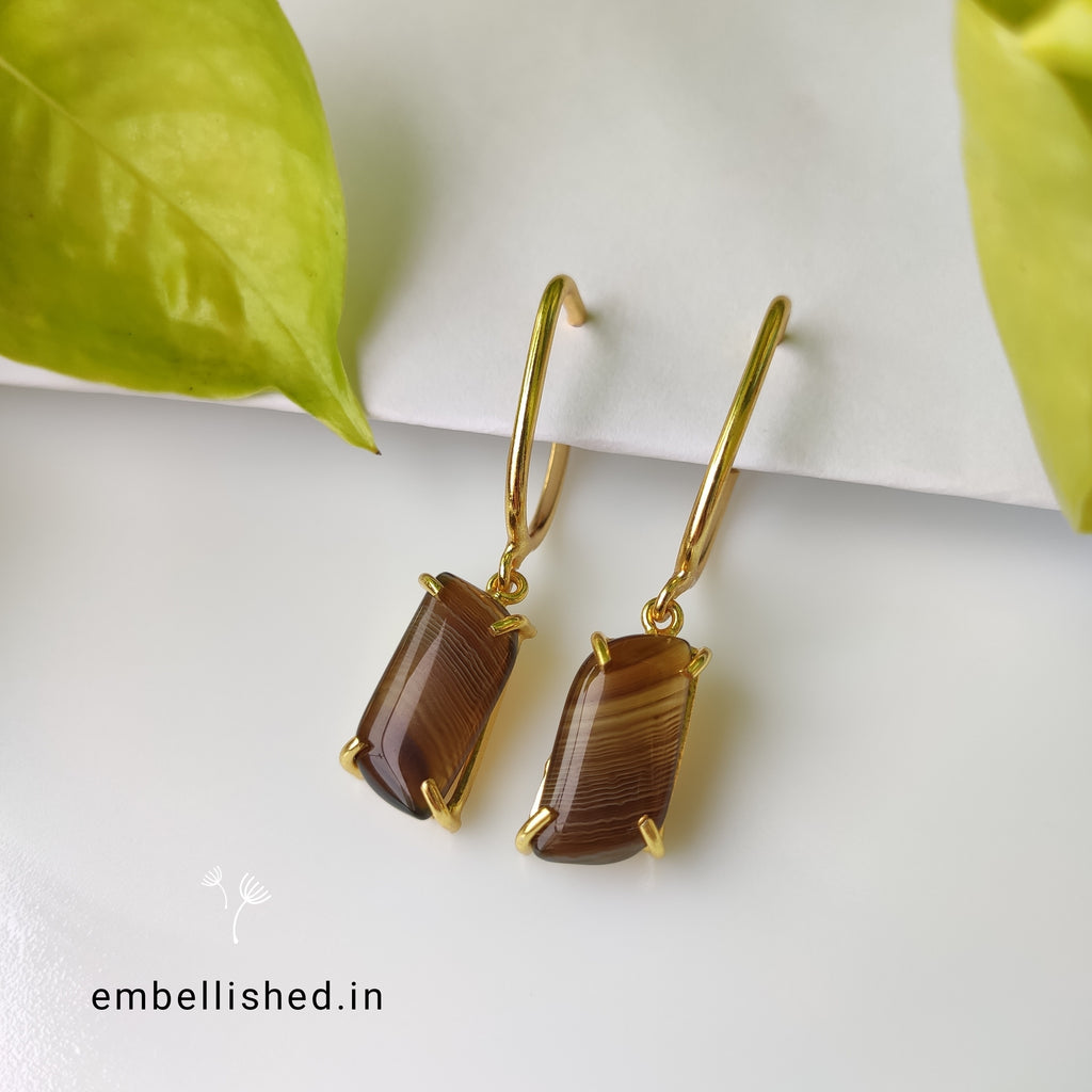 Loops with Chalcedony cabochon - brown