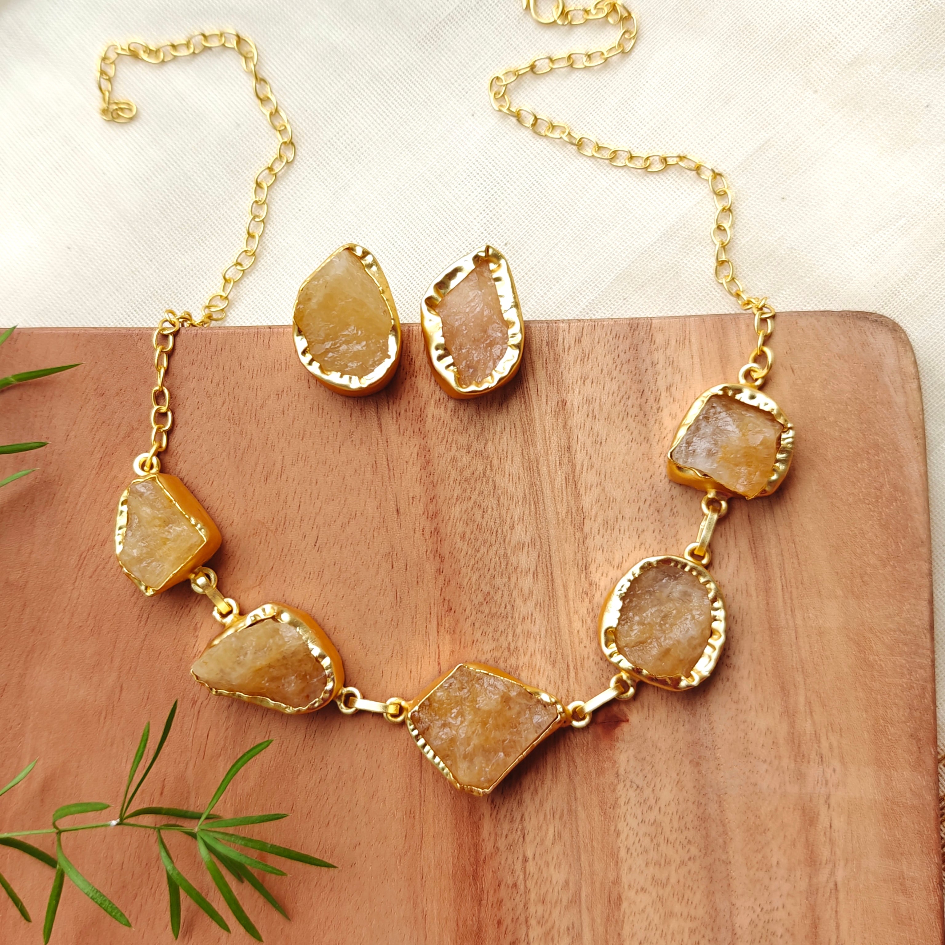 Yellow Aventurine nuggets choker with studs
