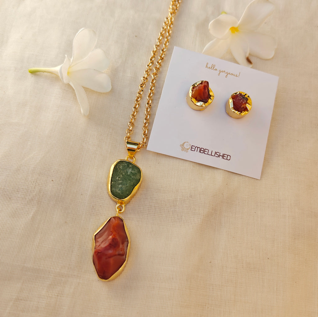 Earth and Fire Raw Gemstone Pendant necklace set