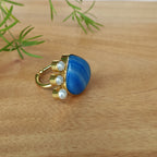 Bold bloom open finger ring - blue