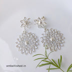 92.5 Sterling Silver Crystal Polki large chandelier balis - Silver