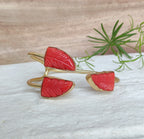 Three stones medley open bangle - coral