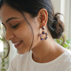 Posh uncut Amethyst stone circle drop earrings