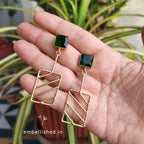 Geometric grid drop earrings - emerald