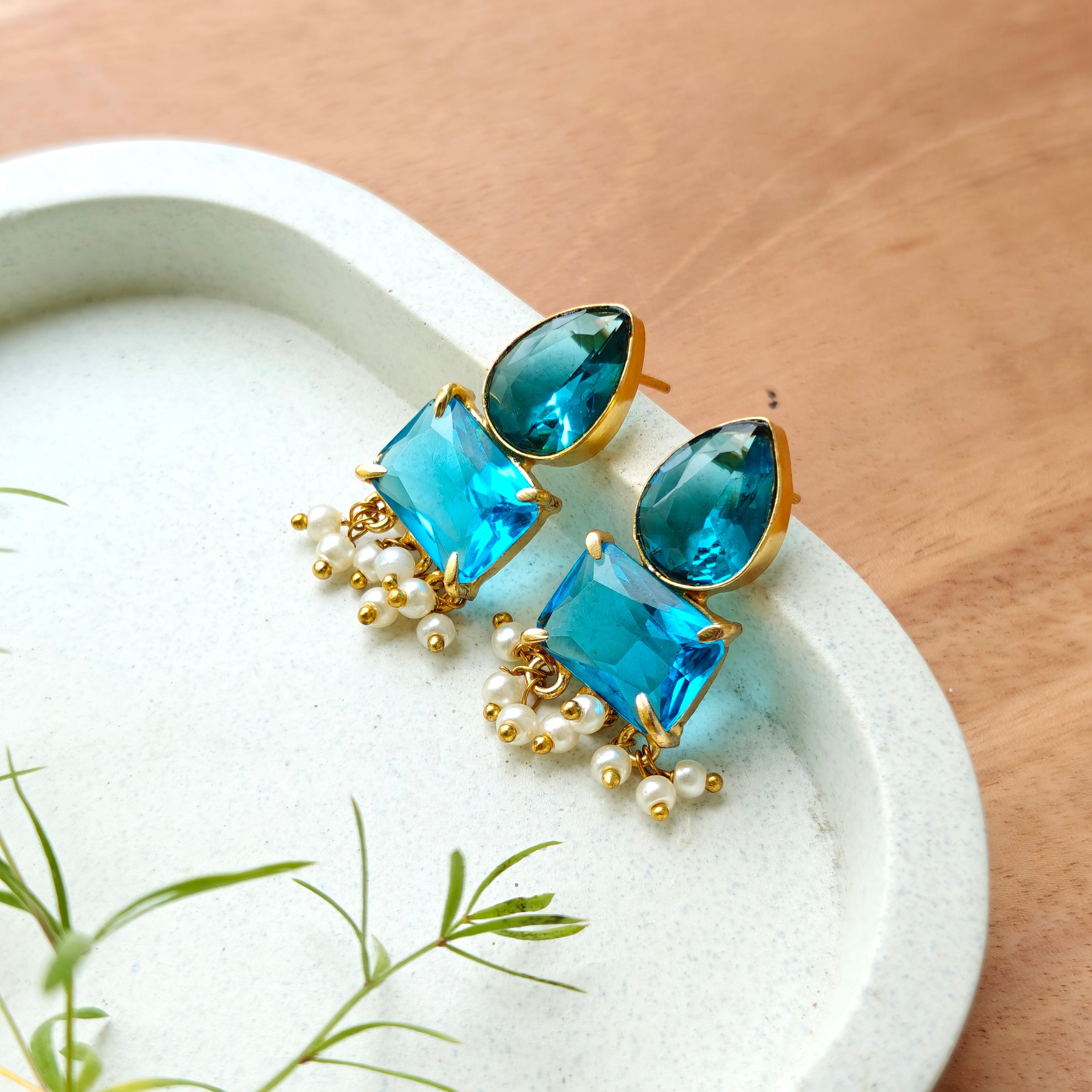 Royal Cyan Geometric Earrings