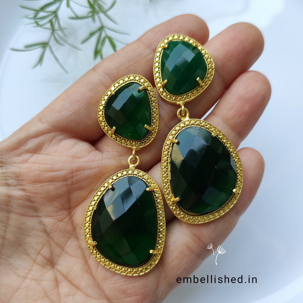 Large double drop earrings - green