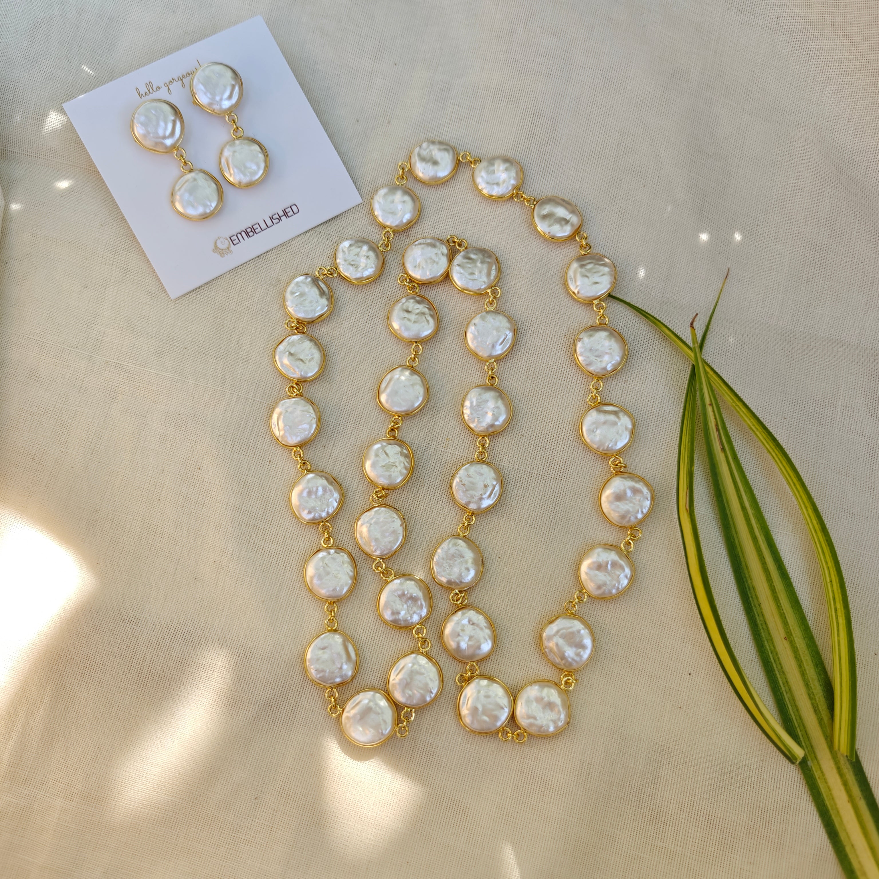 Coin Pearls Lariat necklace set