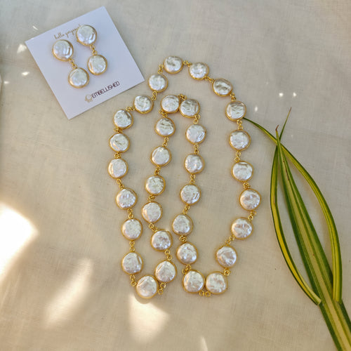 Coin Pearls Lariat necklace set