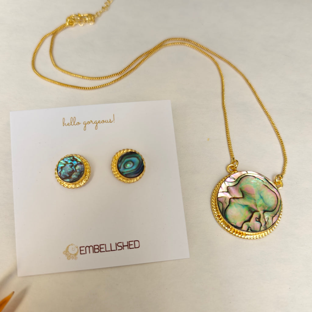 Abalone Shell Pendant necklace set