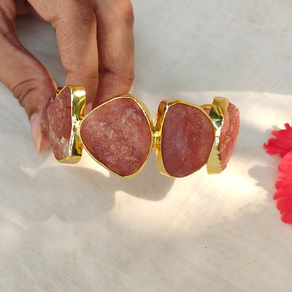 Raw Strawberry Quartz Statement Cuff