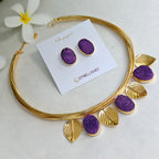 Purple Druzy Leaf Collar Necklace Set
