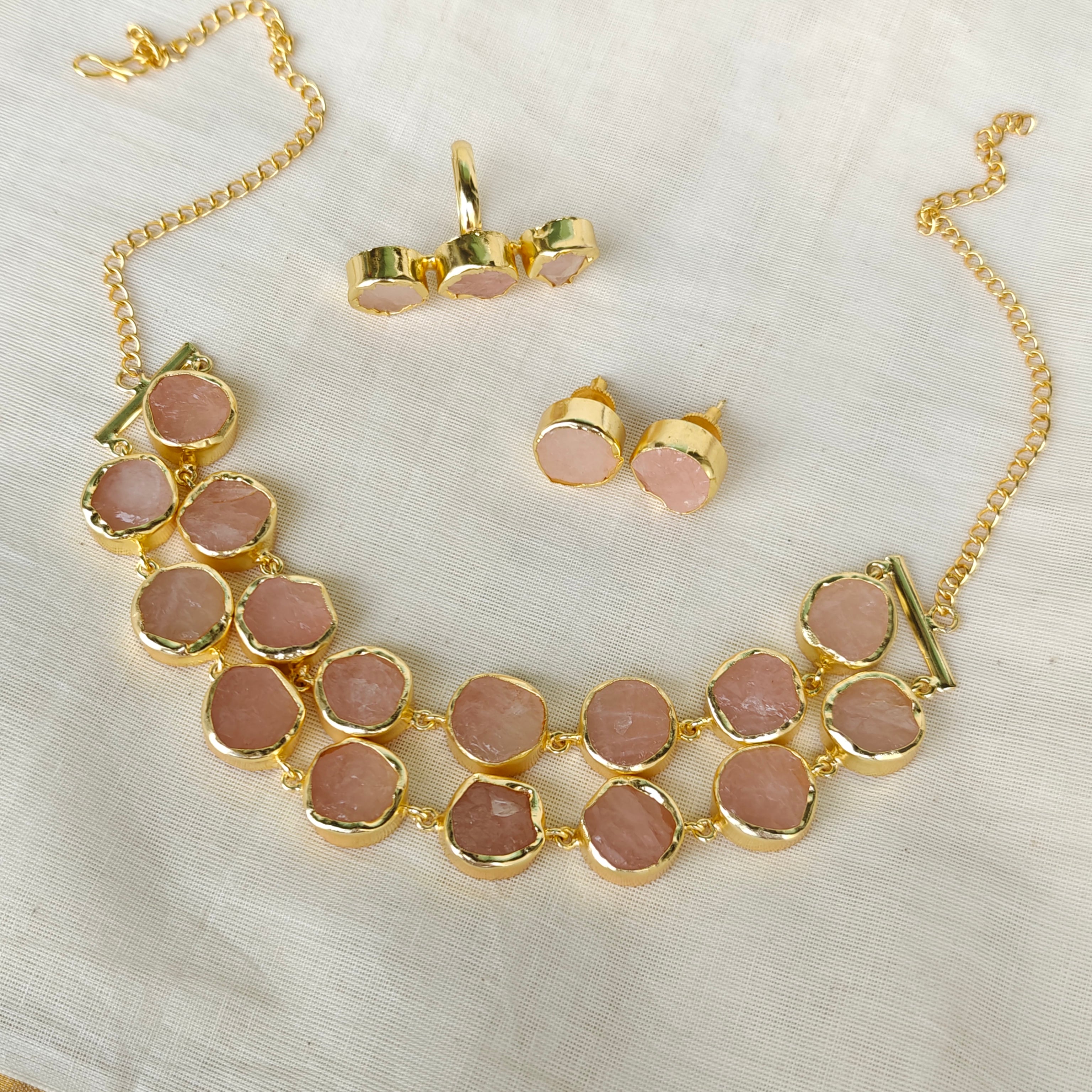 Blush Raw Stones Layered Choker set