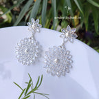 92.5 Sterling Silver Crystal Polki large chandelier balis - Silver